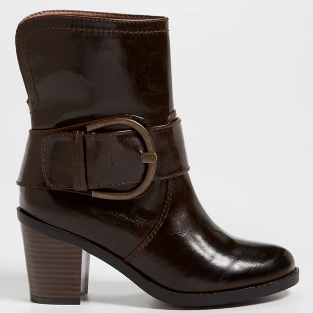Maurice’s ‘Jaina’ Women's Brown Leather Buckled Mid-Calf Heeled Boots Size 9.5